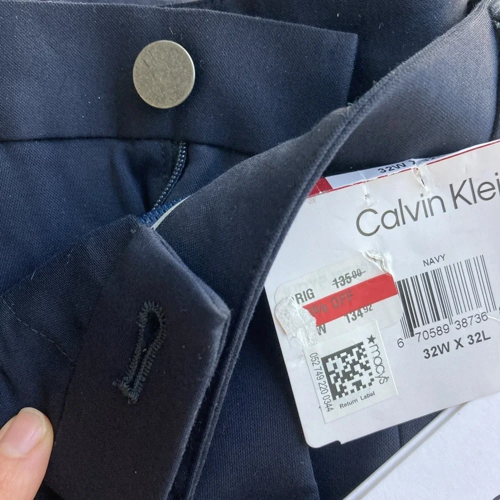 Calvin Klein Men's Slim-Fit Solid Knit Suit Pants 32W 32L Navy E091468‎